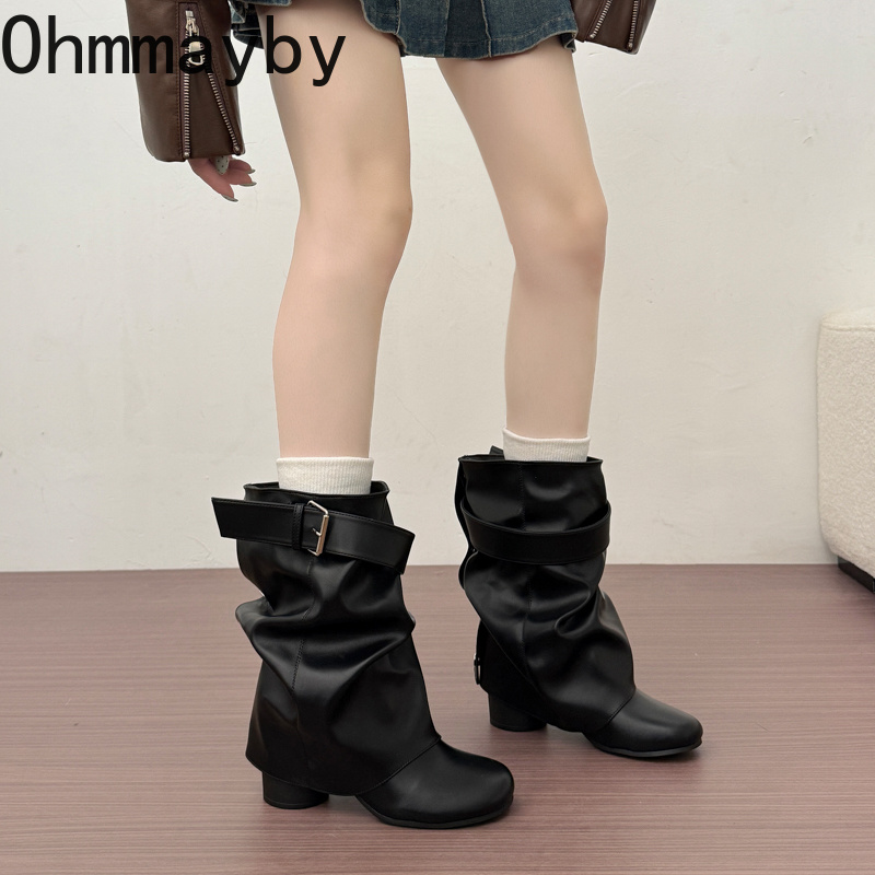 새로운 여성용 슬라우치 미드 카프 가죽 부츠, 메탈 버 - Leather Classic Strap 리뷰 및 가격